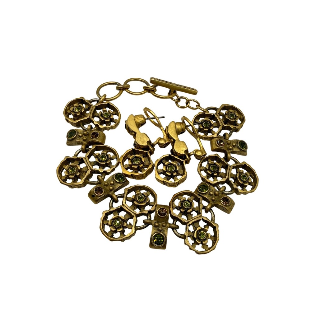 Vintage Boho‎ Floral Crystal Jewelry Set Bracelet Earrings